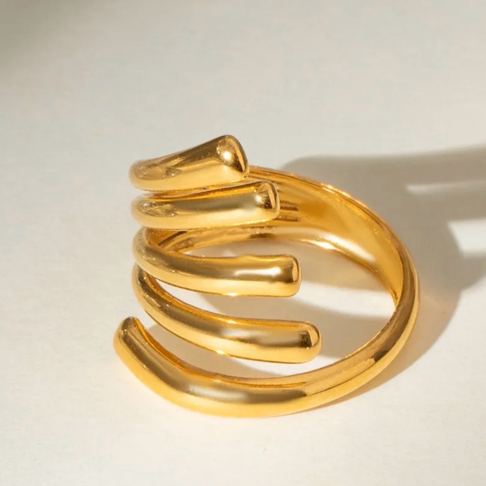 Gold PVD Coated Stainless Steel Sculptural Open Ring – Adjustable - Picture 5 of 6